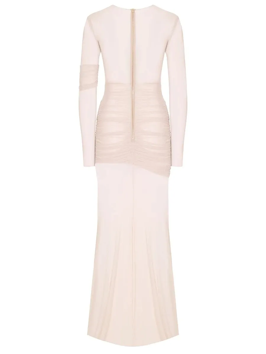 Elegant Long Sleeve Mesh Patchwork Bodycon Evening Dress