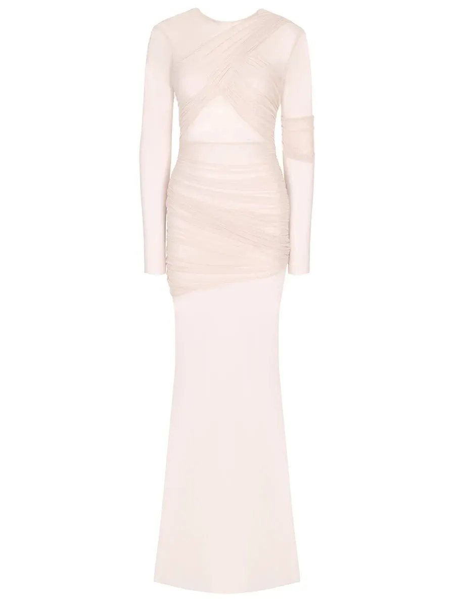 Elegant Long Sleeve Mesh Patchwork Bodycon Evening Dress