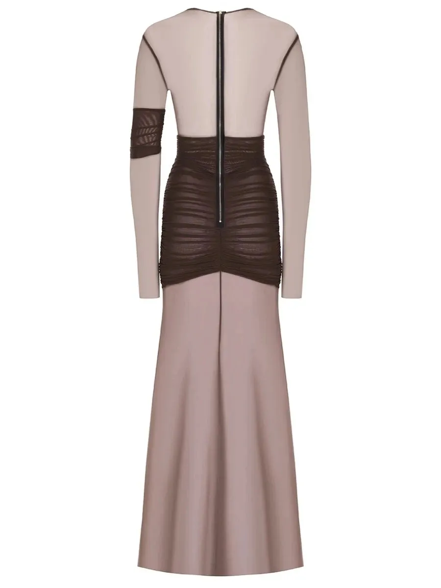 Elegant Long Sleeve Mesh Patchwork Bodycon Evening Dress