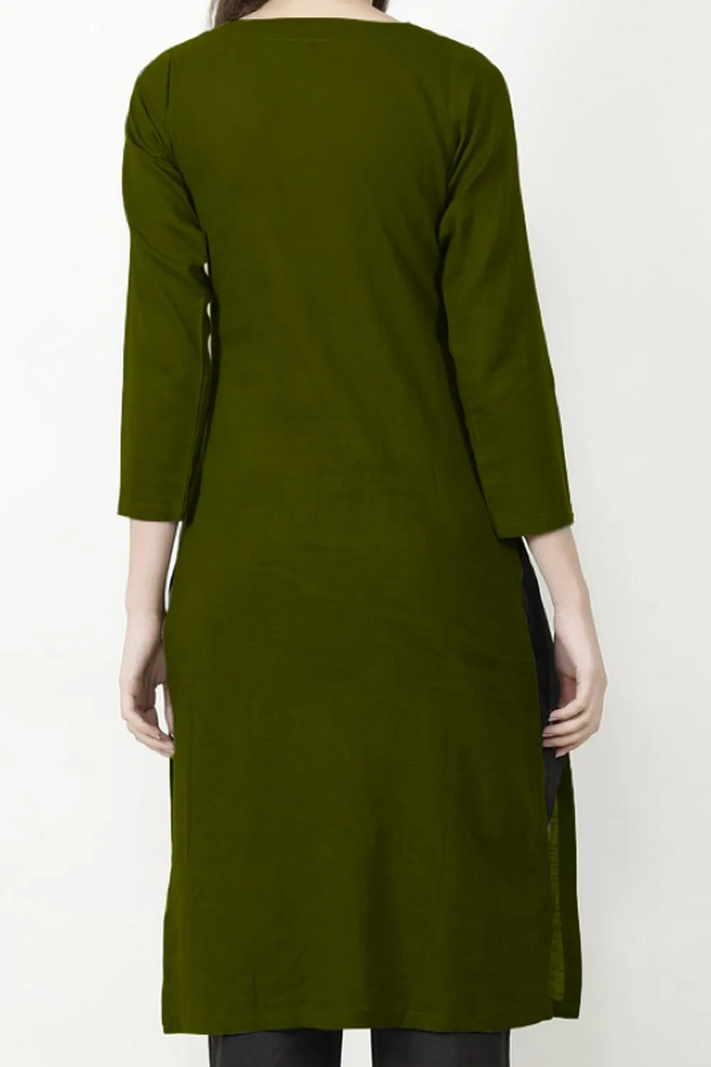 Emma - Olive green kurta with beige neckline