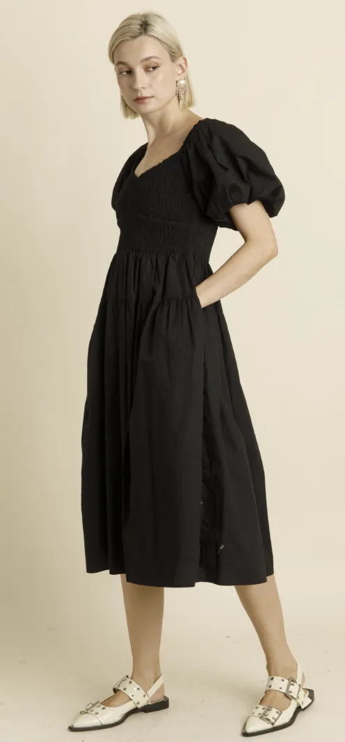 Emma POPLIN SMOCKED MIDI DRESS