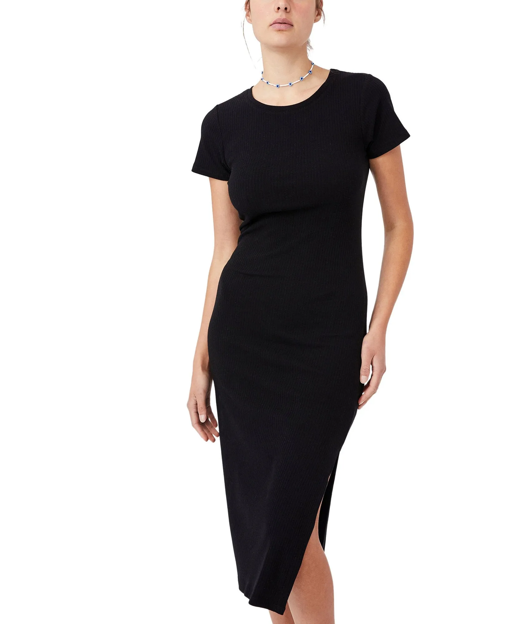 Essential Split Short Sleeve Midi Dress