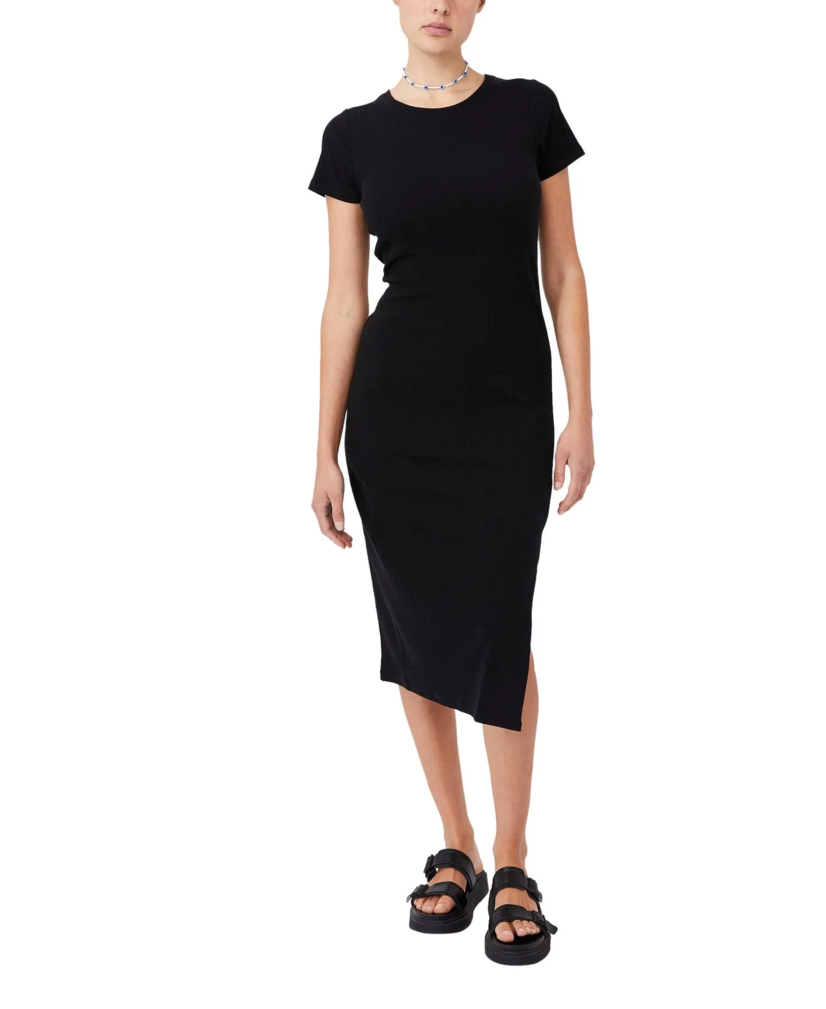 Essential Split Short Sleeve Midi Dress