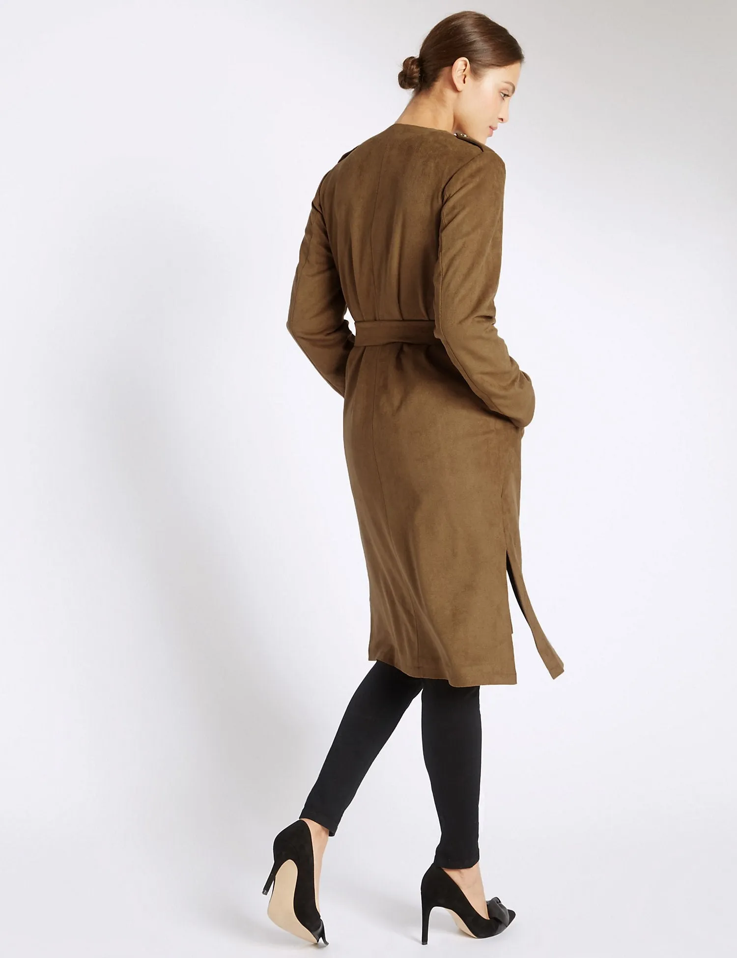 Ex Famous Store Per Una Brown Suedette Trench Coat