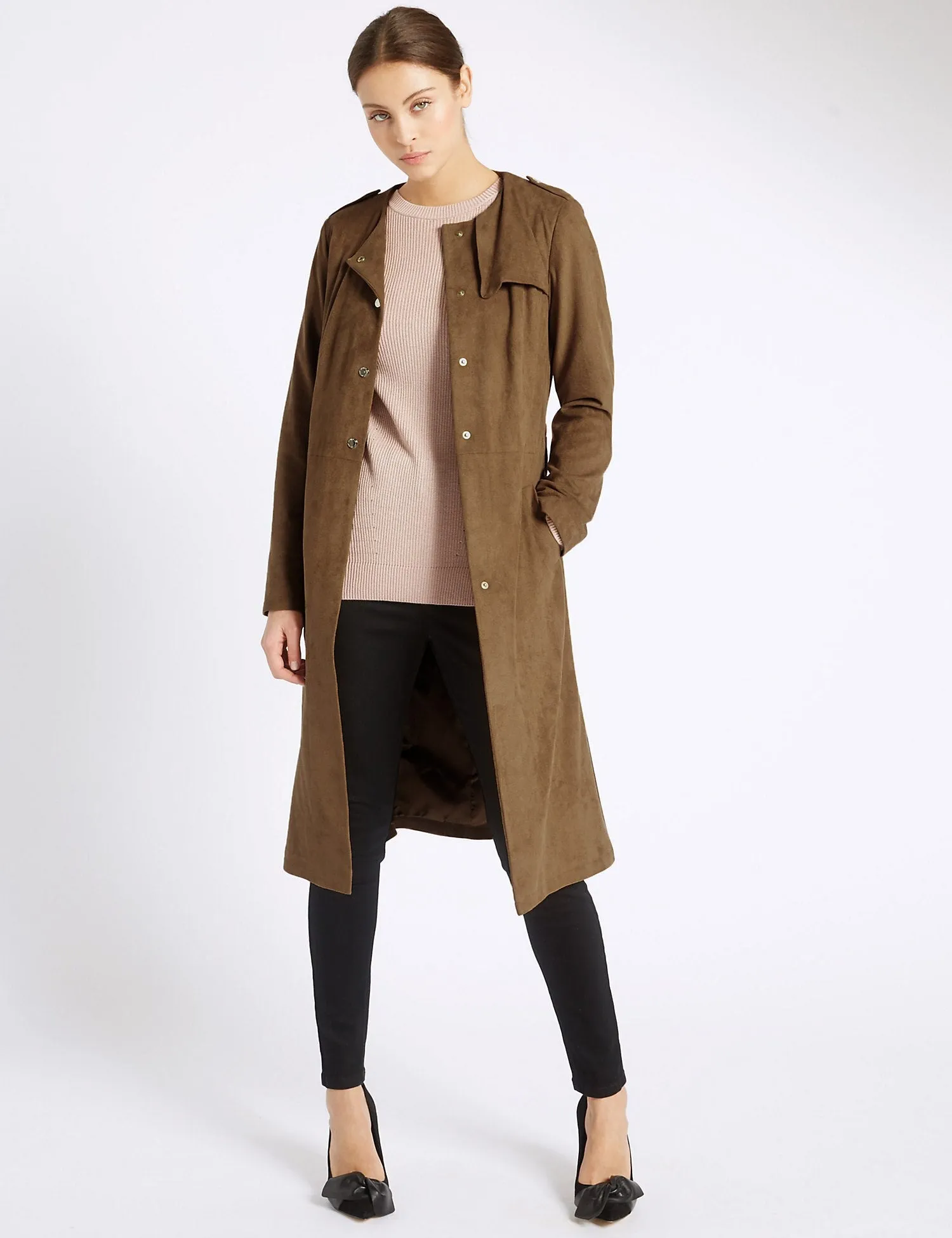 Ex Famous Store Per Una Brown Suedette Trench Coat