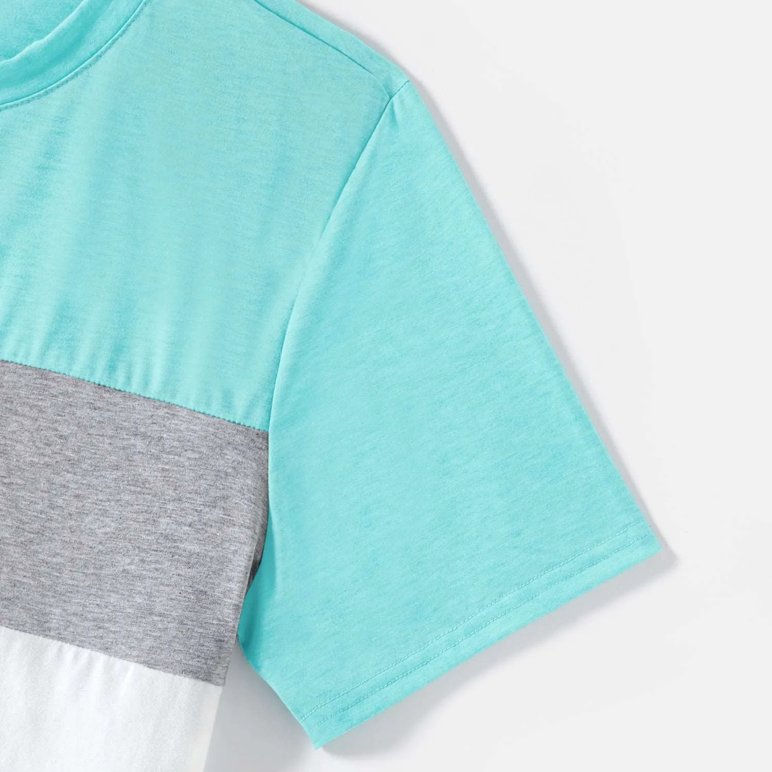 Family Matching 95% Cotton Solid V Neck Ruched Cami Dresses and Colorblock Short-sleeve Tee Sets