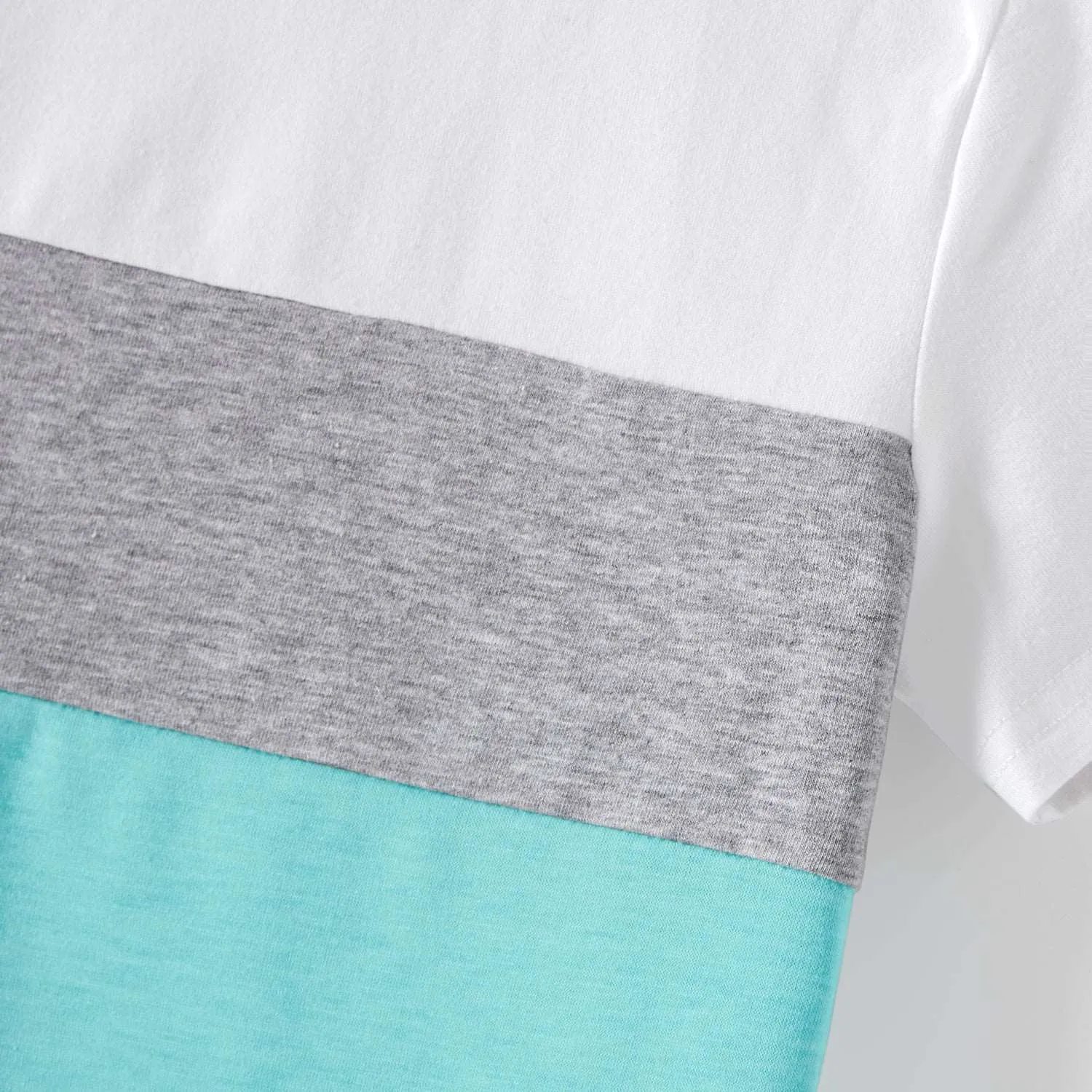 Family Matching 95% Cotton Solid V Neck Ruched Cami Dresses and Colorblock Short-sleeve Tee Sets