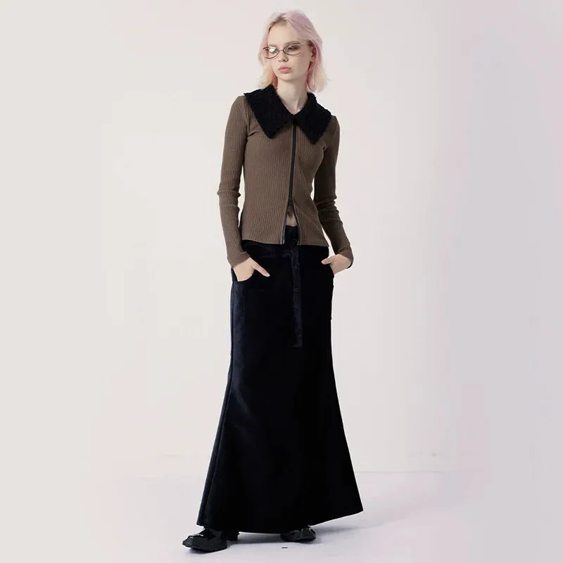 Faux Fur Collar Zip-Up Cardigan