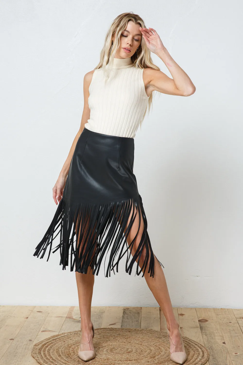 Faux Leather Fringe Skirt