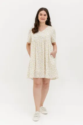 Fiona V-Neck Babydoll Dress In White