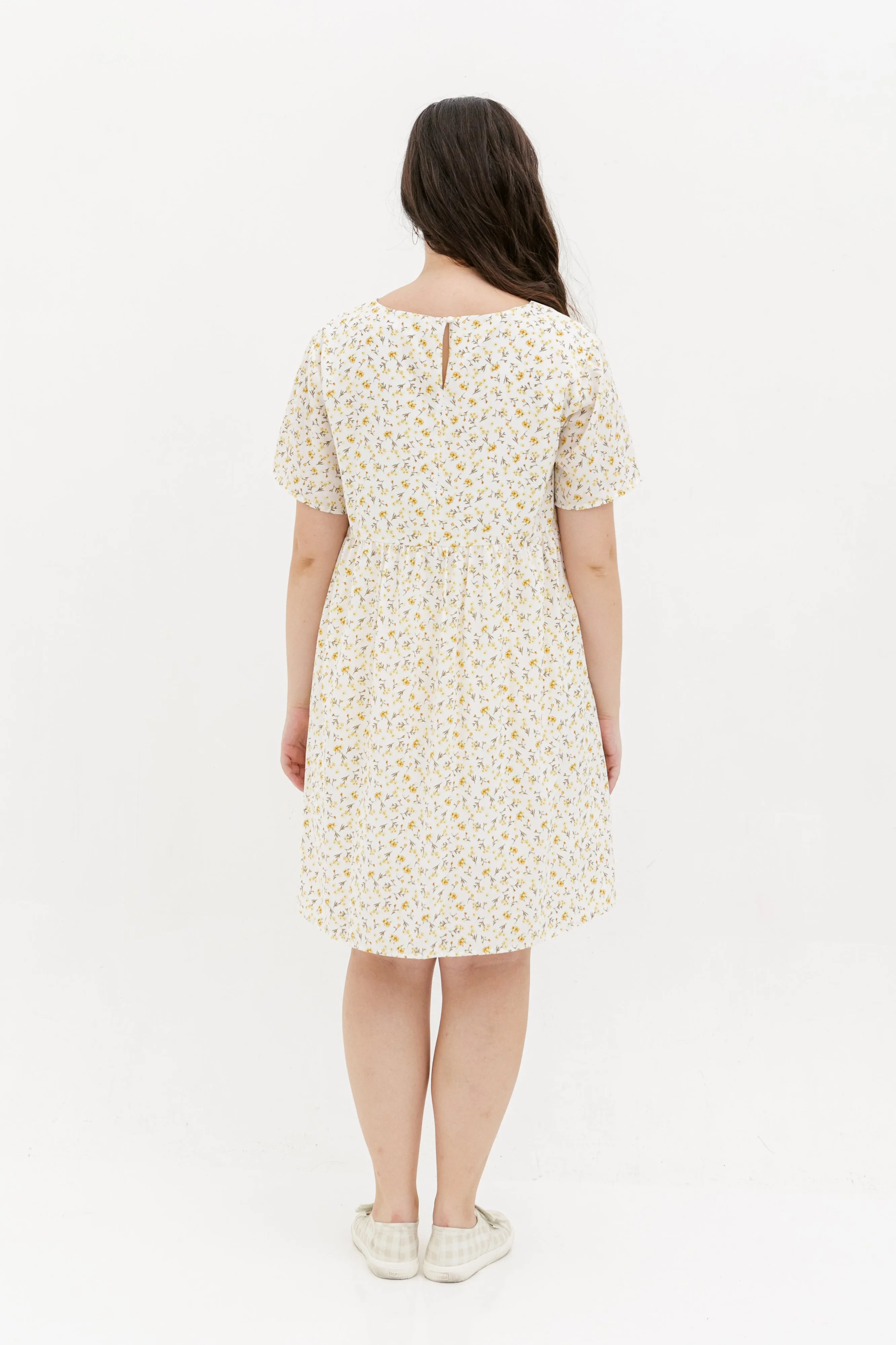 Fiona V-Neck Babydoll Dress In White