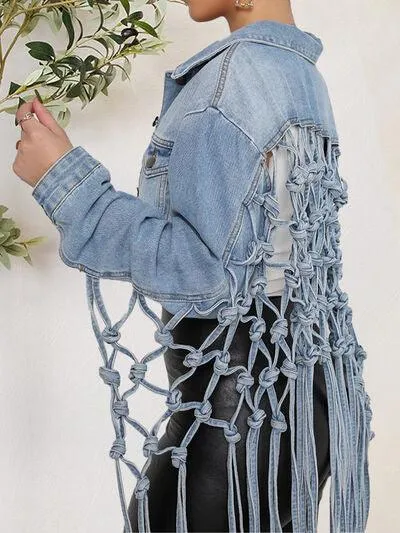 Fishnet Tie Detail Cropped Denim Jacket