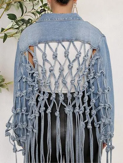 Fishnet Tie Detail Cropped Denim Jacket