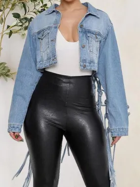 Fishnet Tie Detail Cropped Denim Jacket