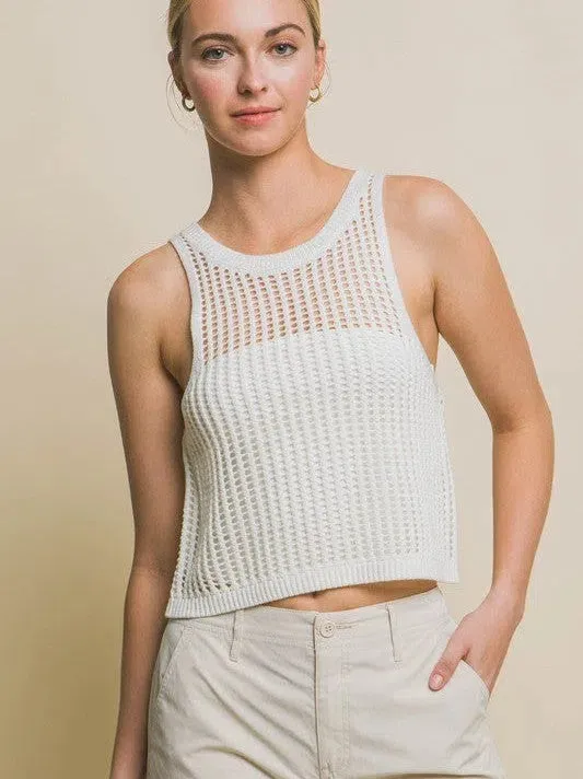 Flawless Flaws Sleeveless Open Knit Crop Top