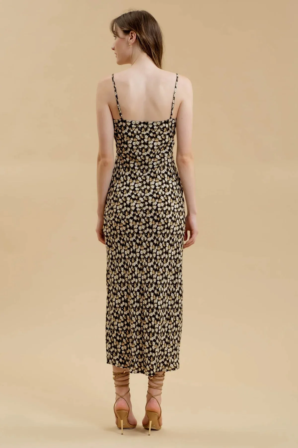 Floral Lace Trim Split Thigh Slip Maxi Dress