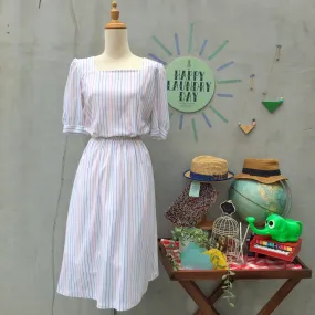 Fun Fair Flair | Vintage 1960s 1970s Rainbow stripes White Dress