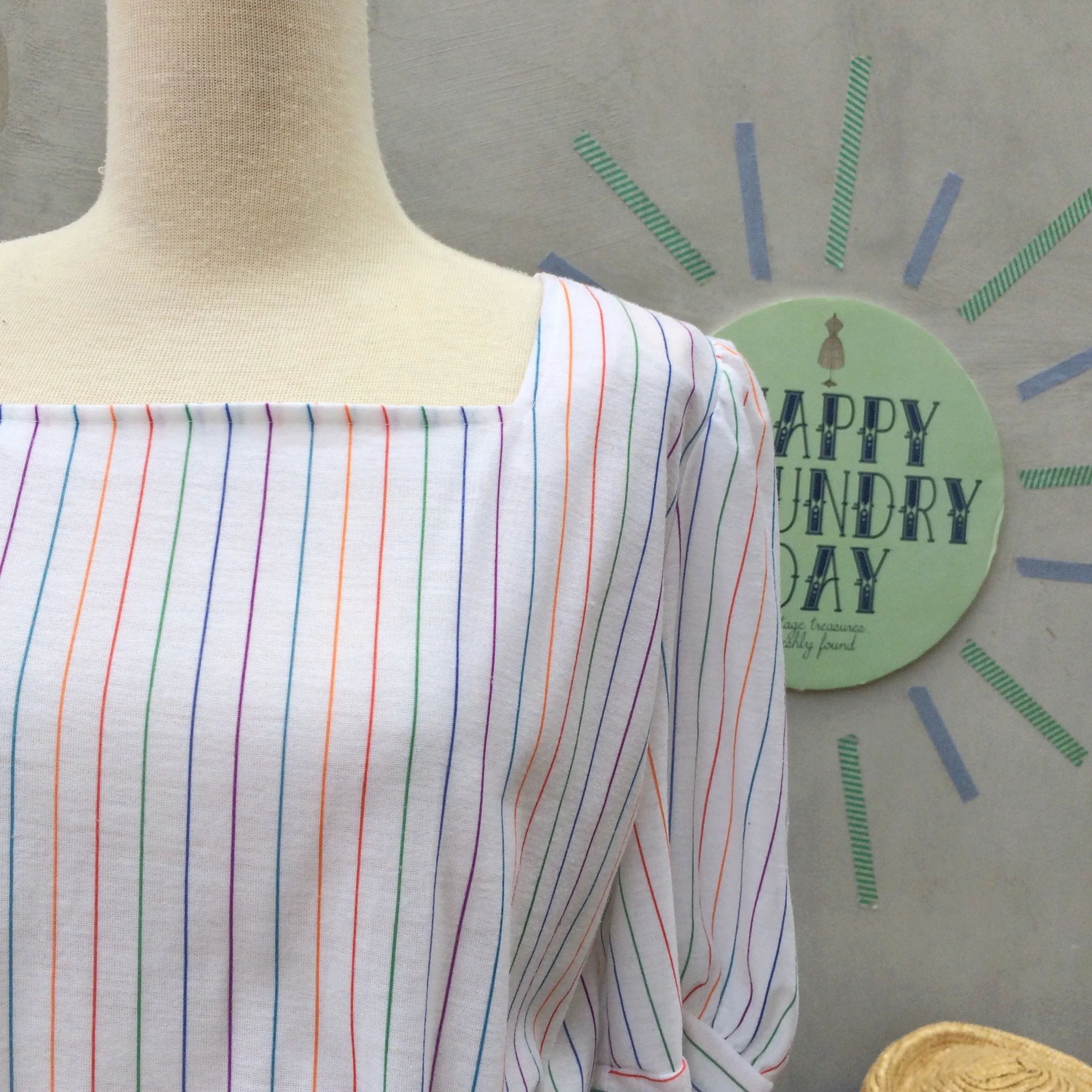 Fun Fair Flair | Vintage 1960s 1970s Rainbow stripes White Dress