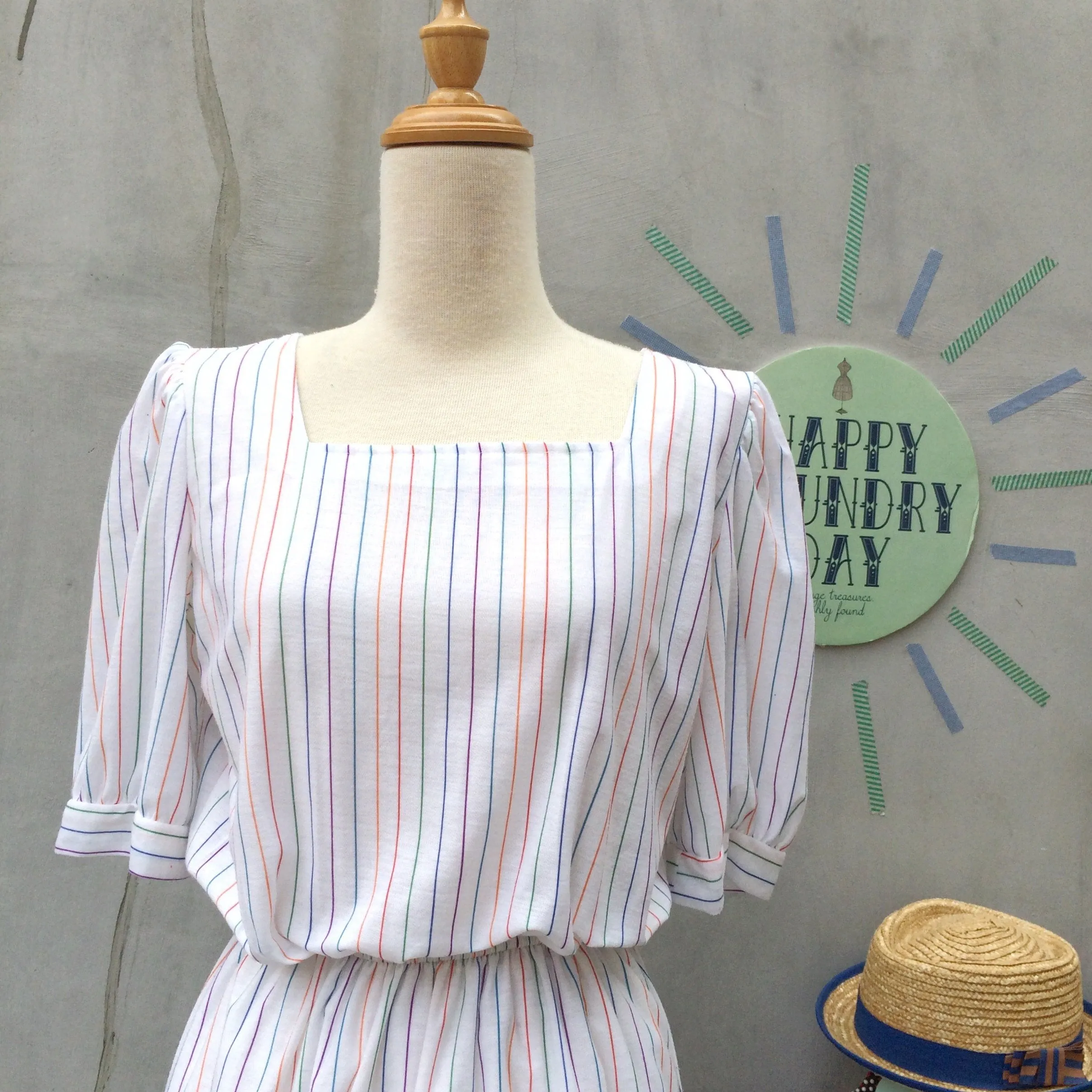 Fun Fair Flair | Vintage 1960s 1970s Rainbow stripes White Dress