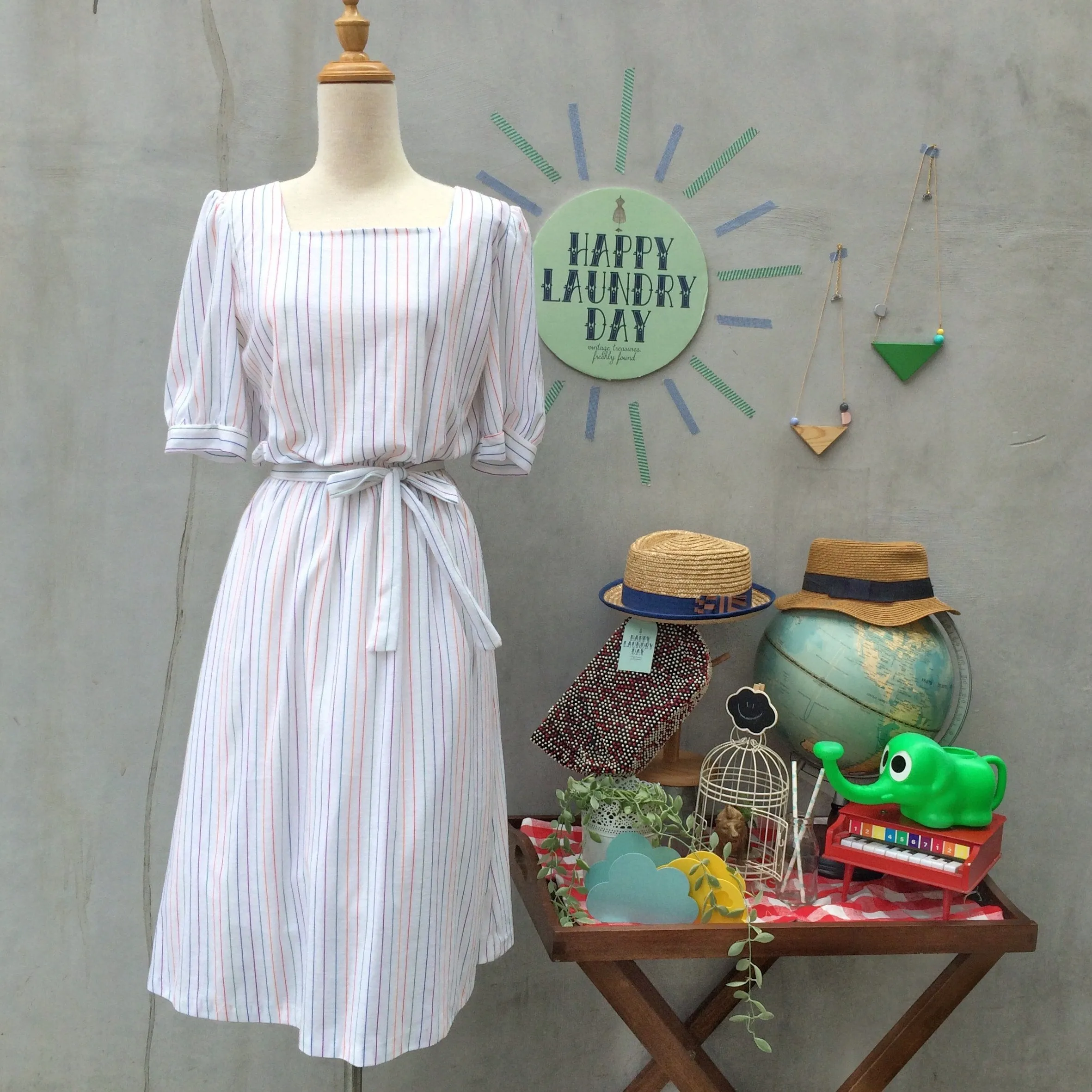 Fun Fair Flair | Vintage 1960s 1970s Rainbow stripes White Dress