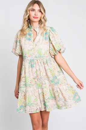 GeeGee Floral Eyelet Lace Puff Sleeve Mini Dress