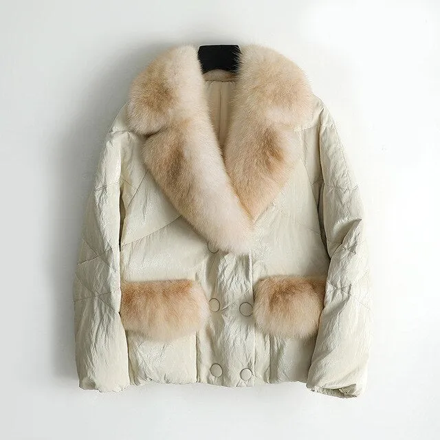 Genuine Fox  Fur Collar  Parka Down Jacket