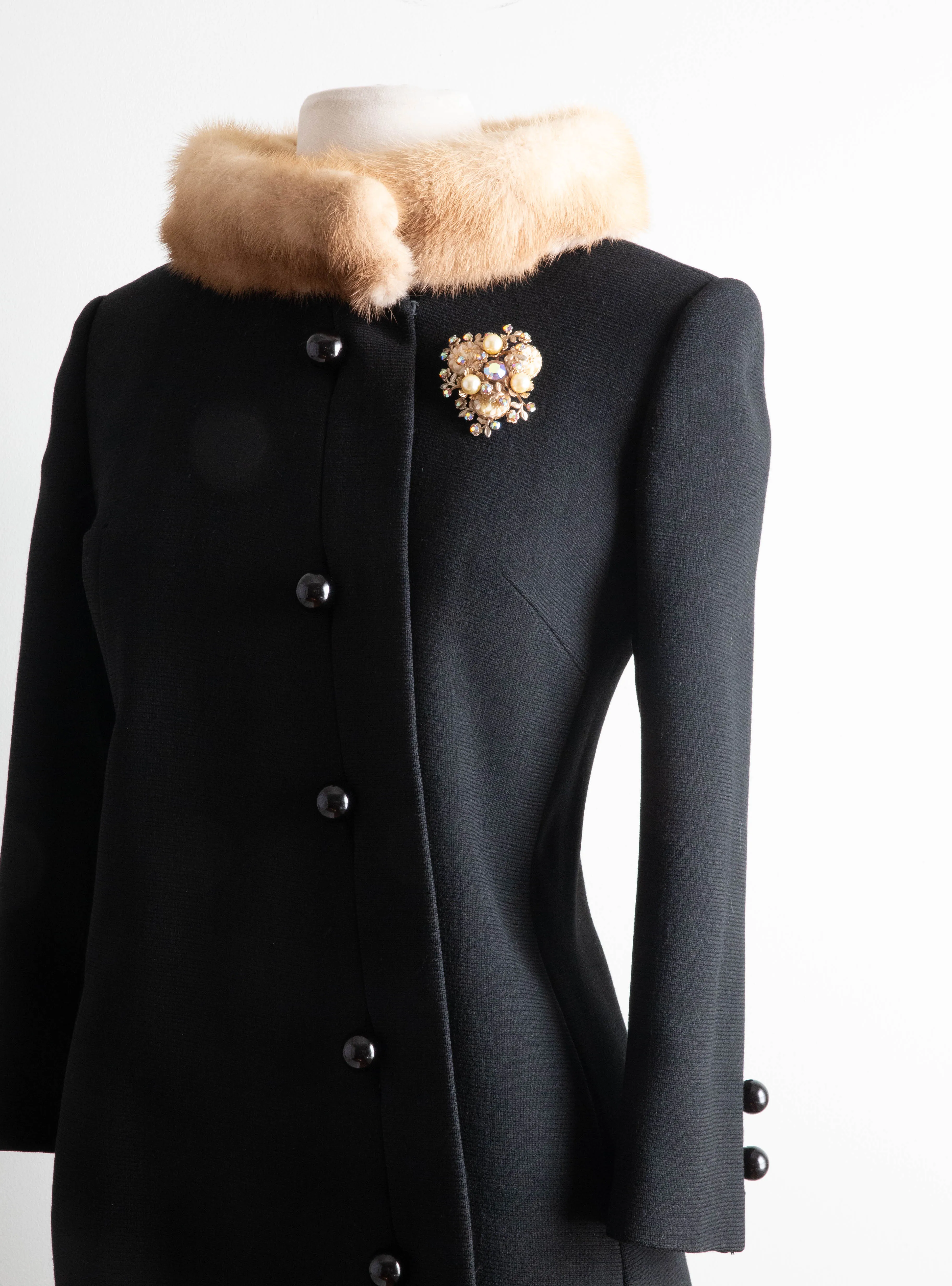 Gorgeous 1960's Structured Wool Coat With Mink Trim / Medium