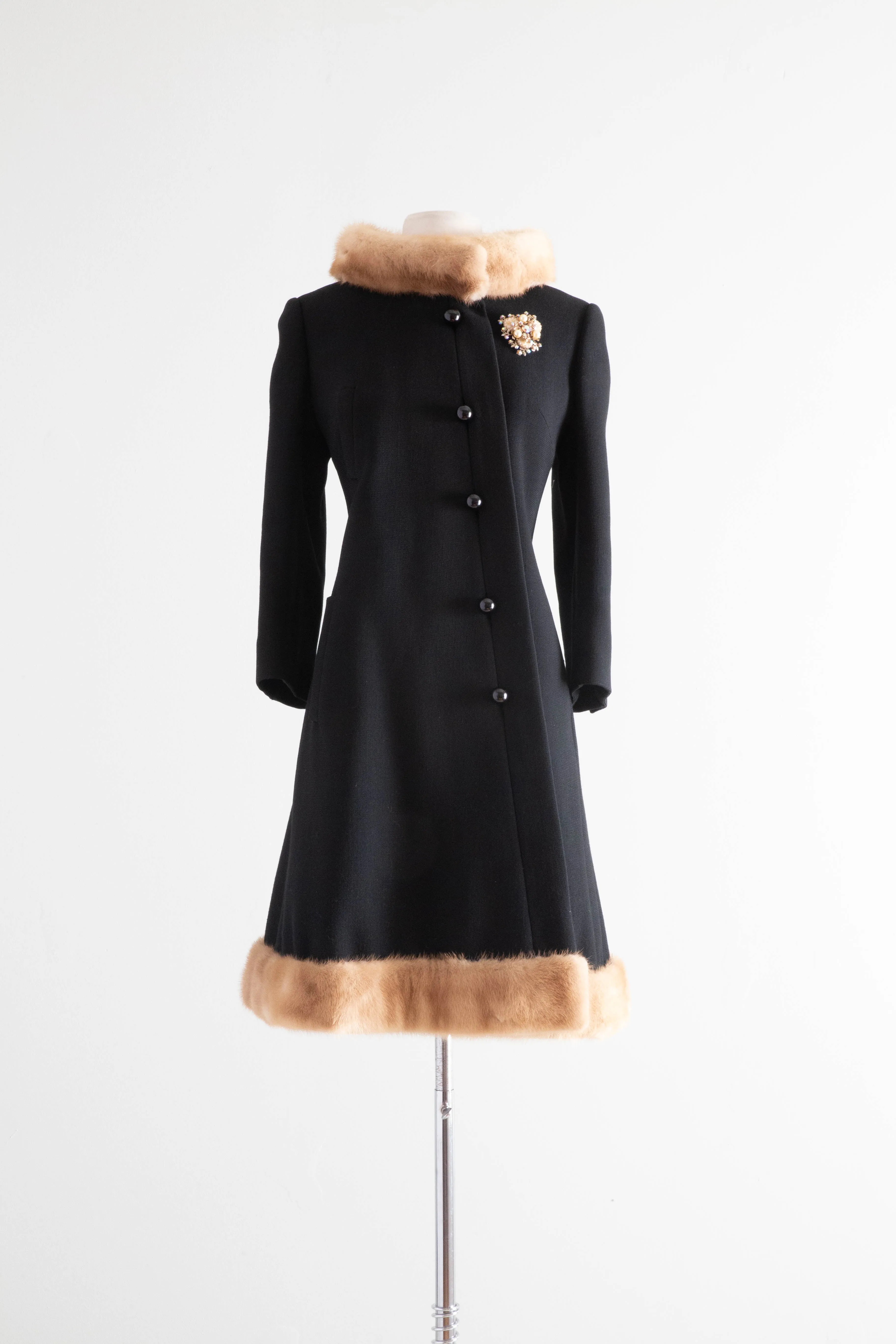 Gorgeous 1960's Structured Wool Coat With Mink Trim / Medium