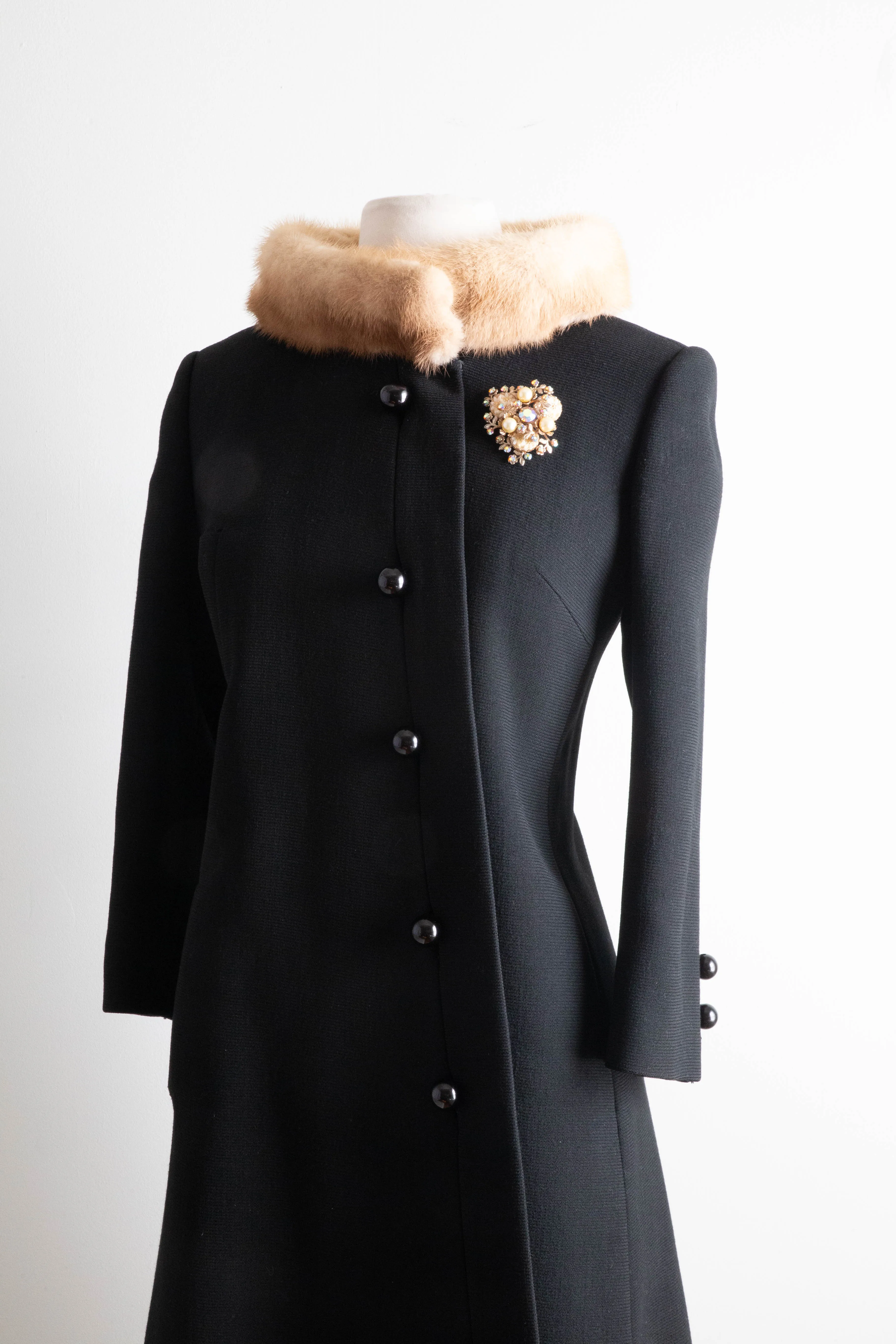 Gorgeous 1960's Structured Wool Coat With Mink Trim / Medium
