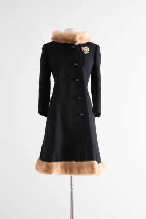 Gorgeous 1960's Structured Wool Coat With Mink Trim / Medium