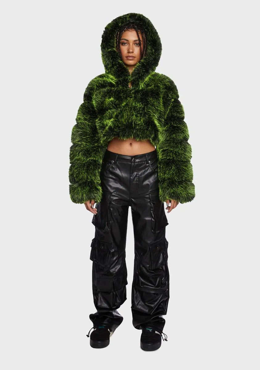 Green Gracelle Faux Fur Jacket