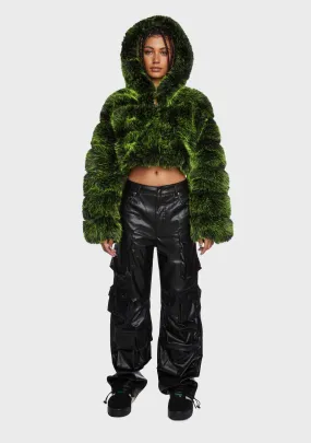 Green Gracelle Faux Fur Jacket