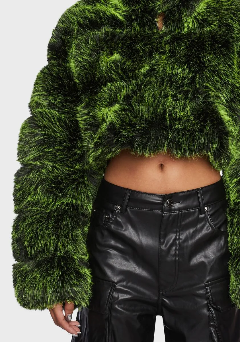 Green Gracelle Faux Fur Jacket