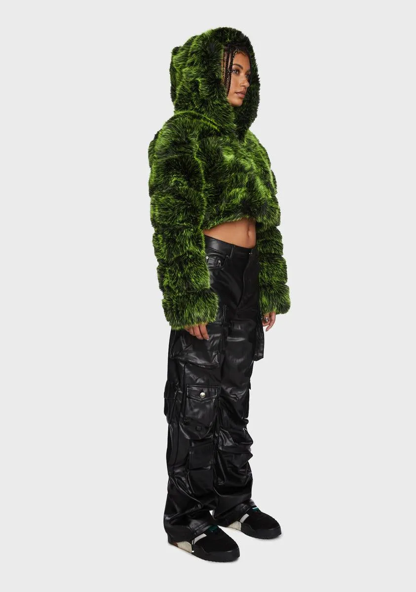 Green Gracelle Faux Fur Jacket