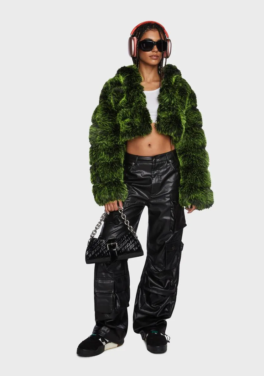 Green Gracelle Faux Fur Jacket