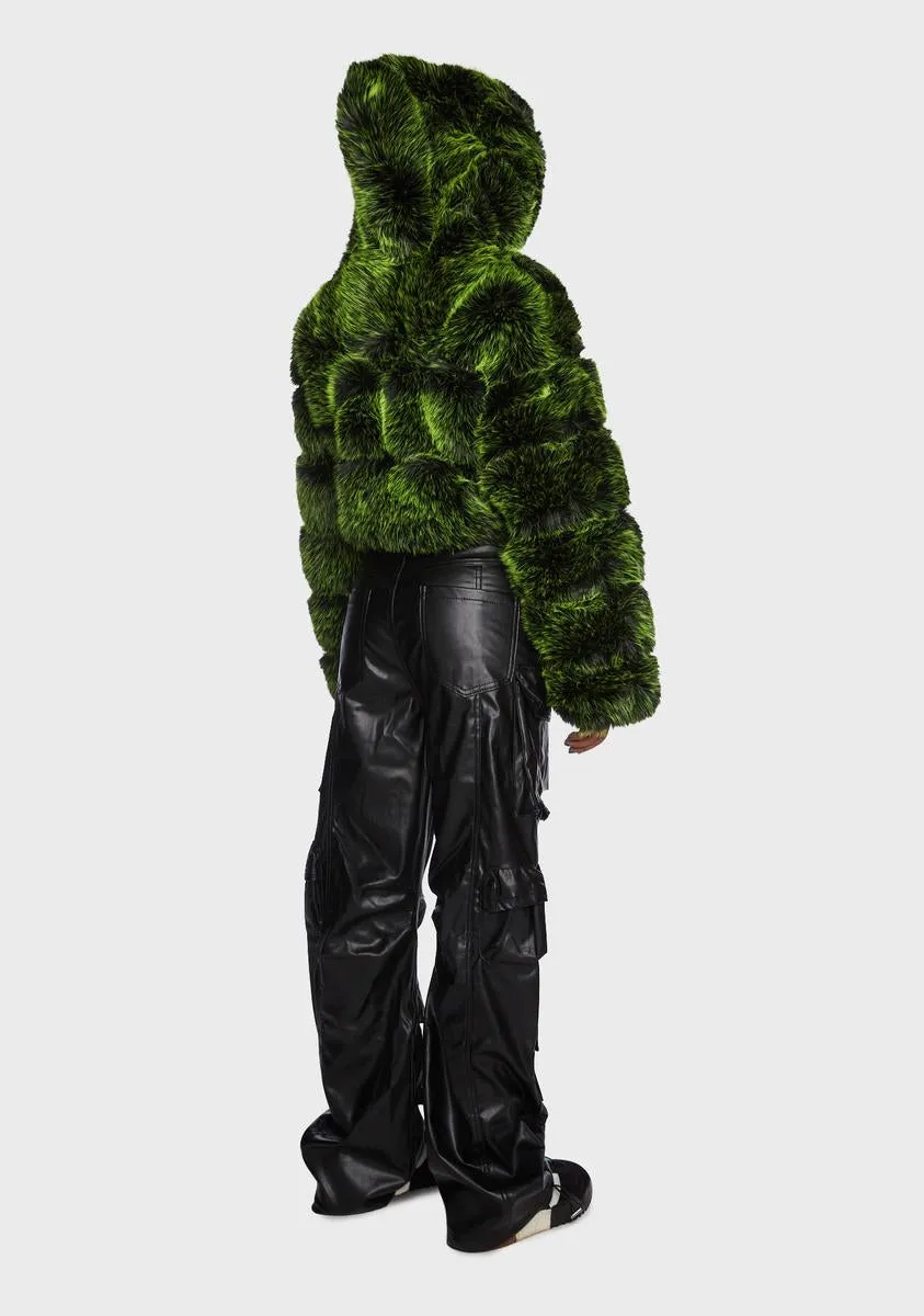 Green Gracelle Faux Fur Jacket