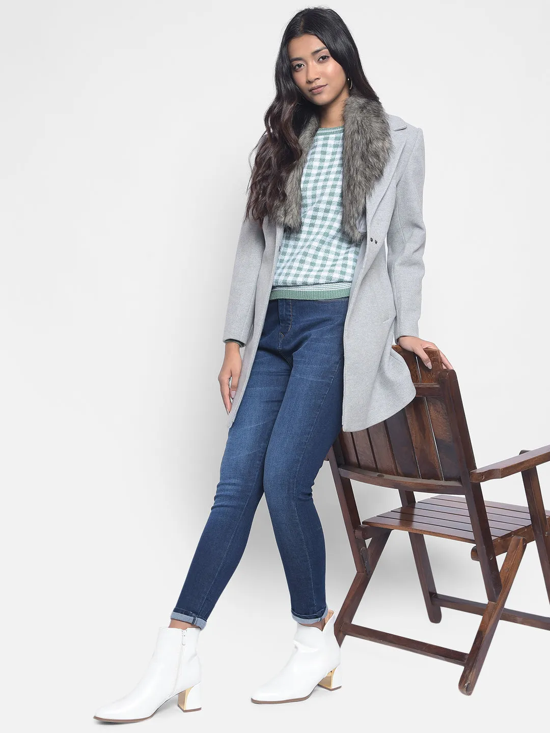 Grey Faux Fur Detailed Overcoat