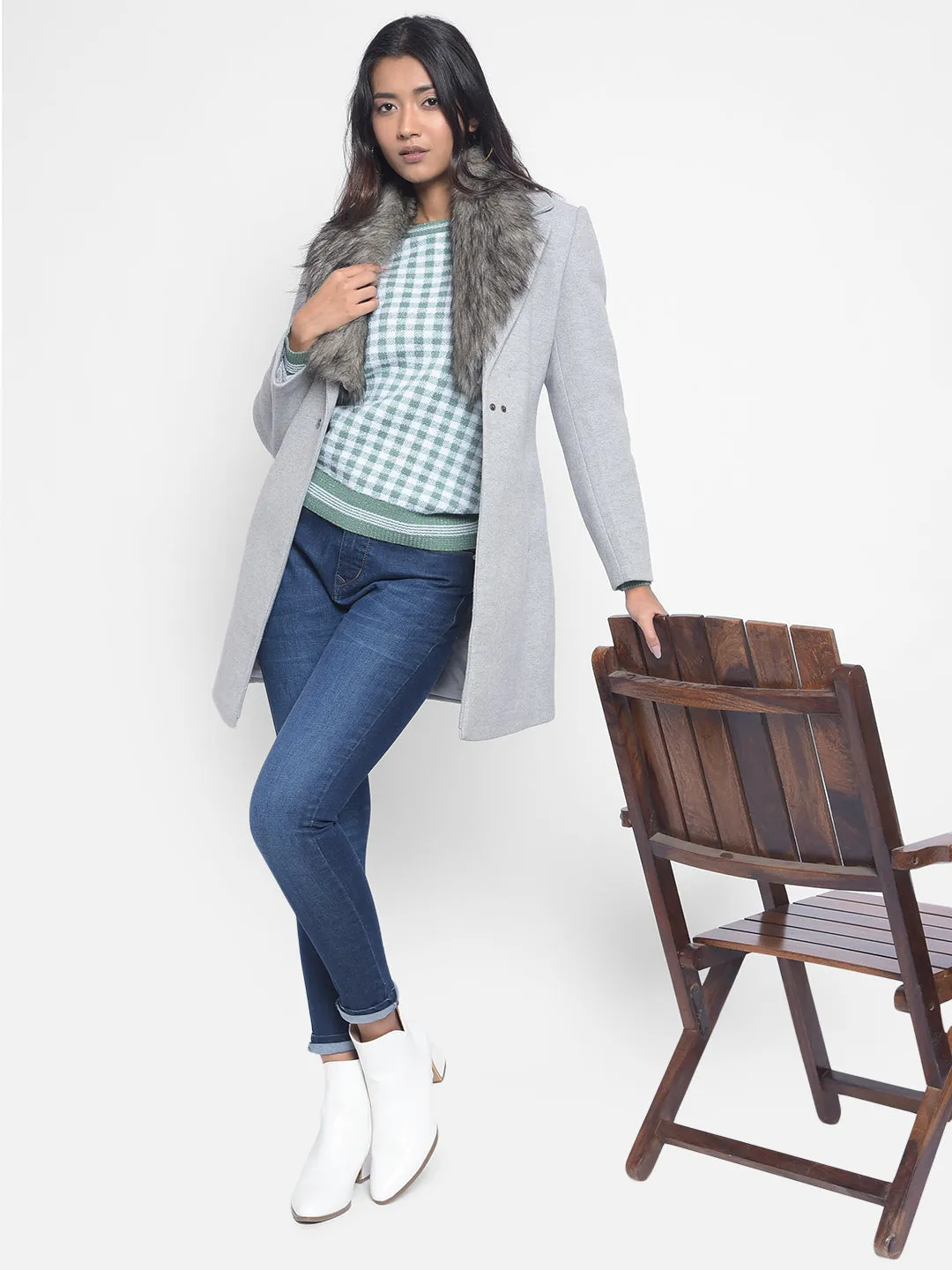 Grey Faux Fur Detailed Overcoat