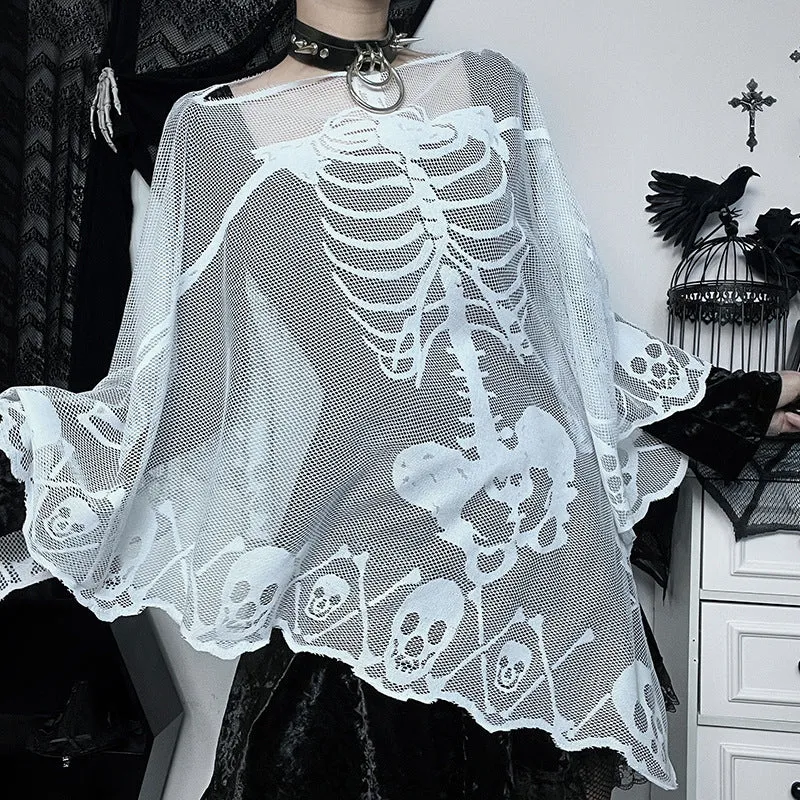 Halloween Skeleton Lace Shawl Cape