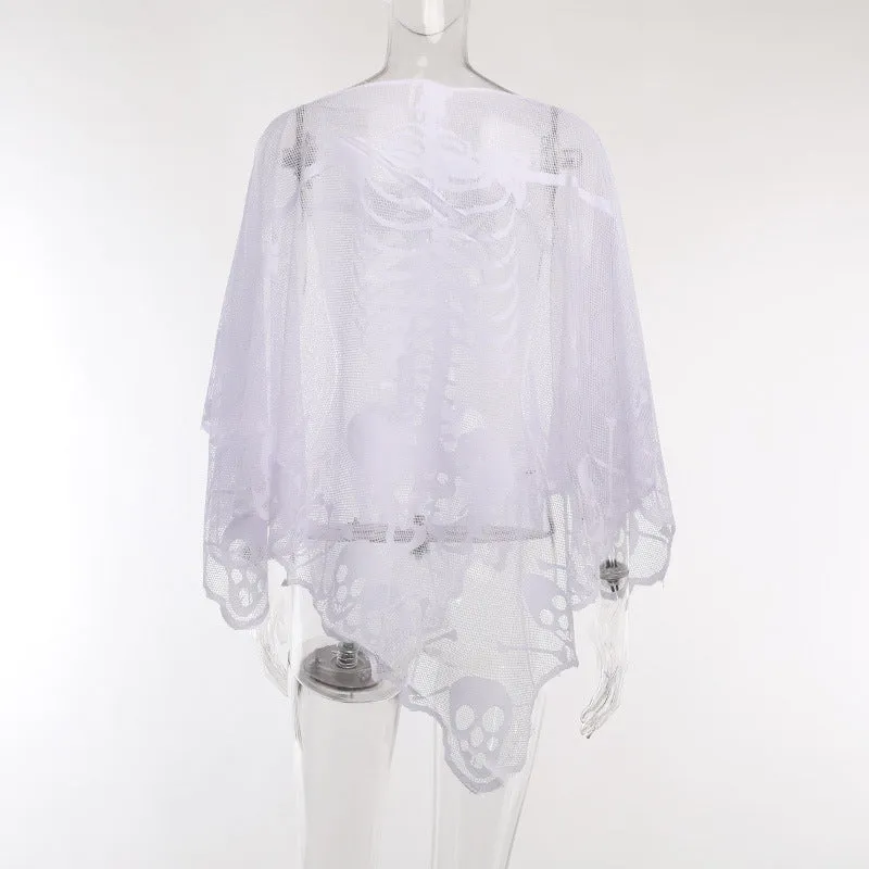 Halloween Skeleton Lace Shawl Cape