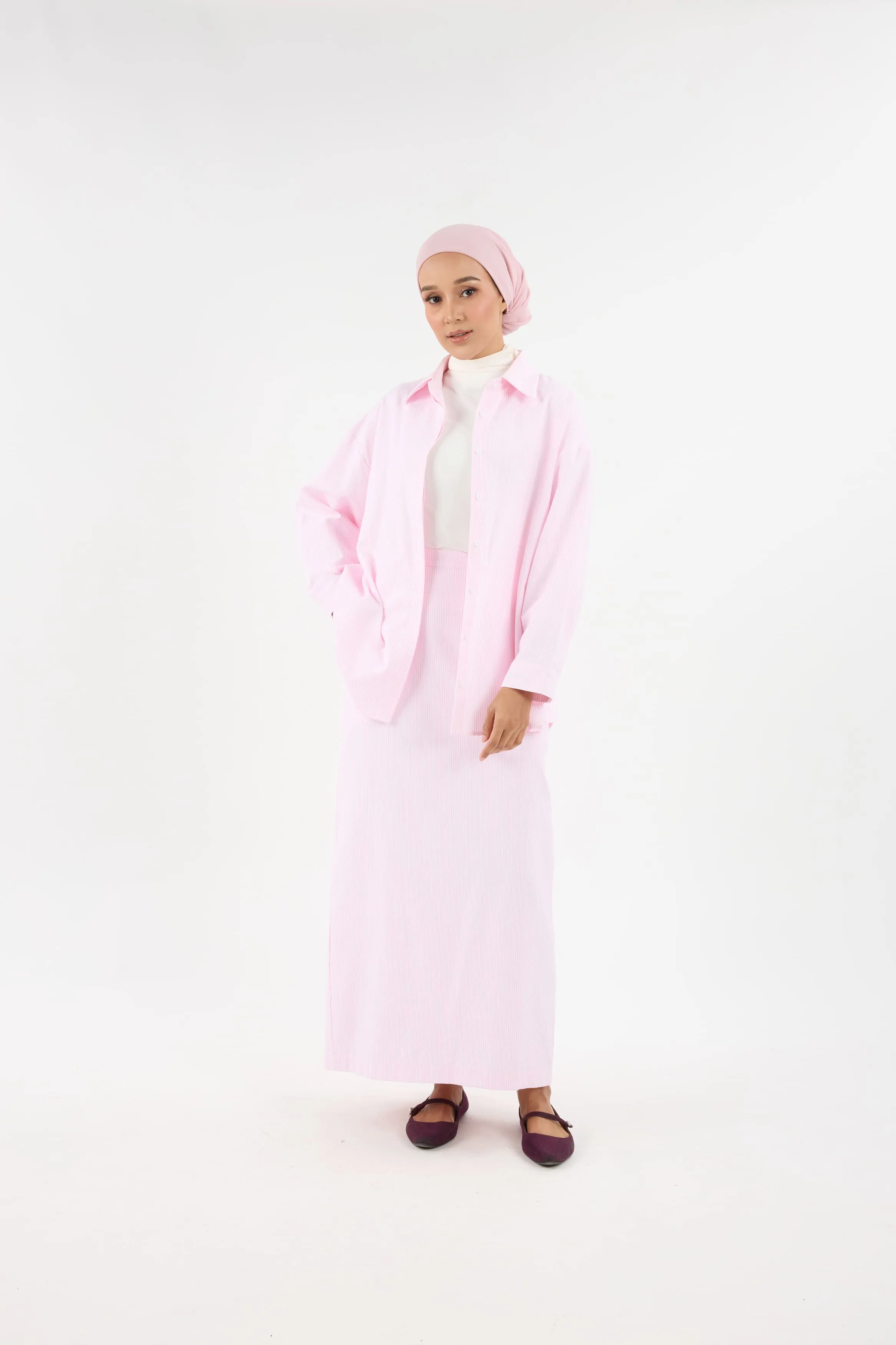 Harmoni Baby Pink Striped Linen Skirt