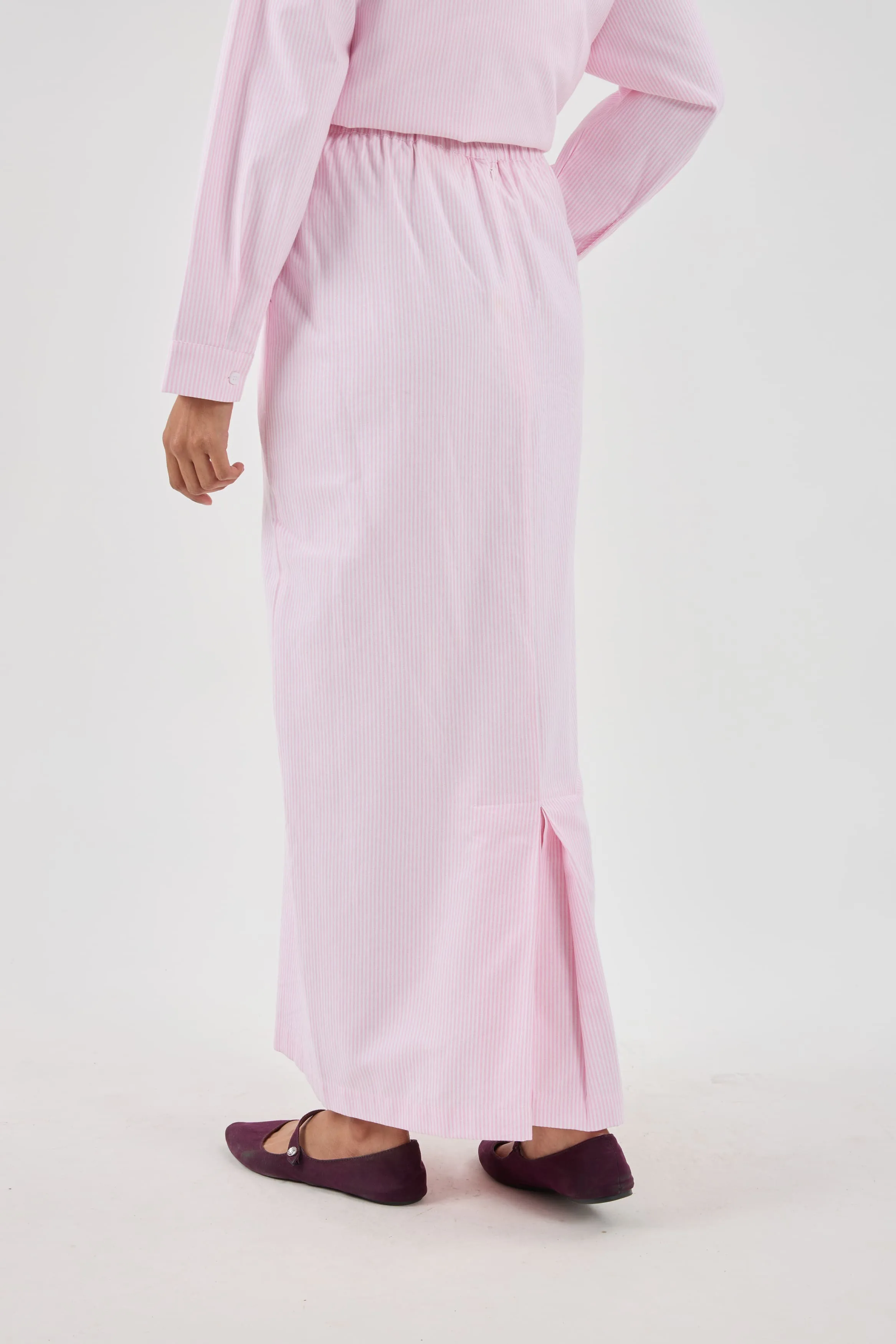 Harmoni Baby Pink Striped Linen Skirt