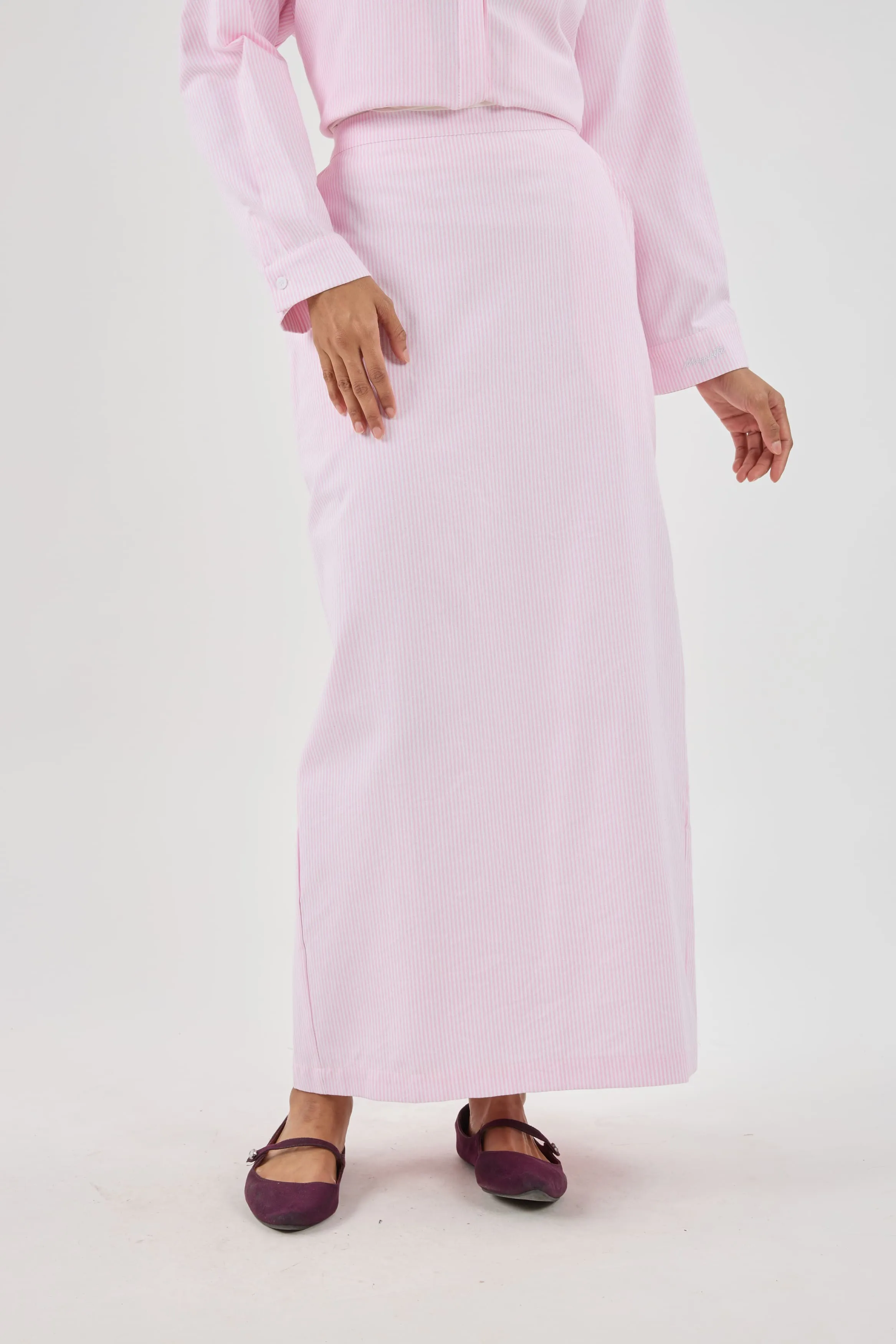 Harmoni Baby Pink Striped Linen Skirt