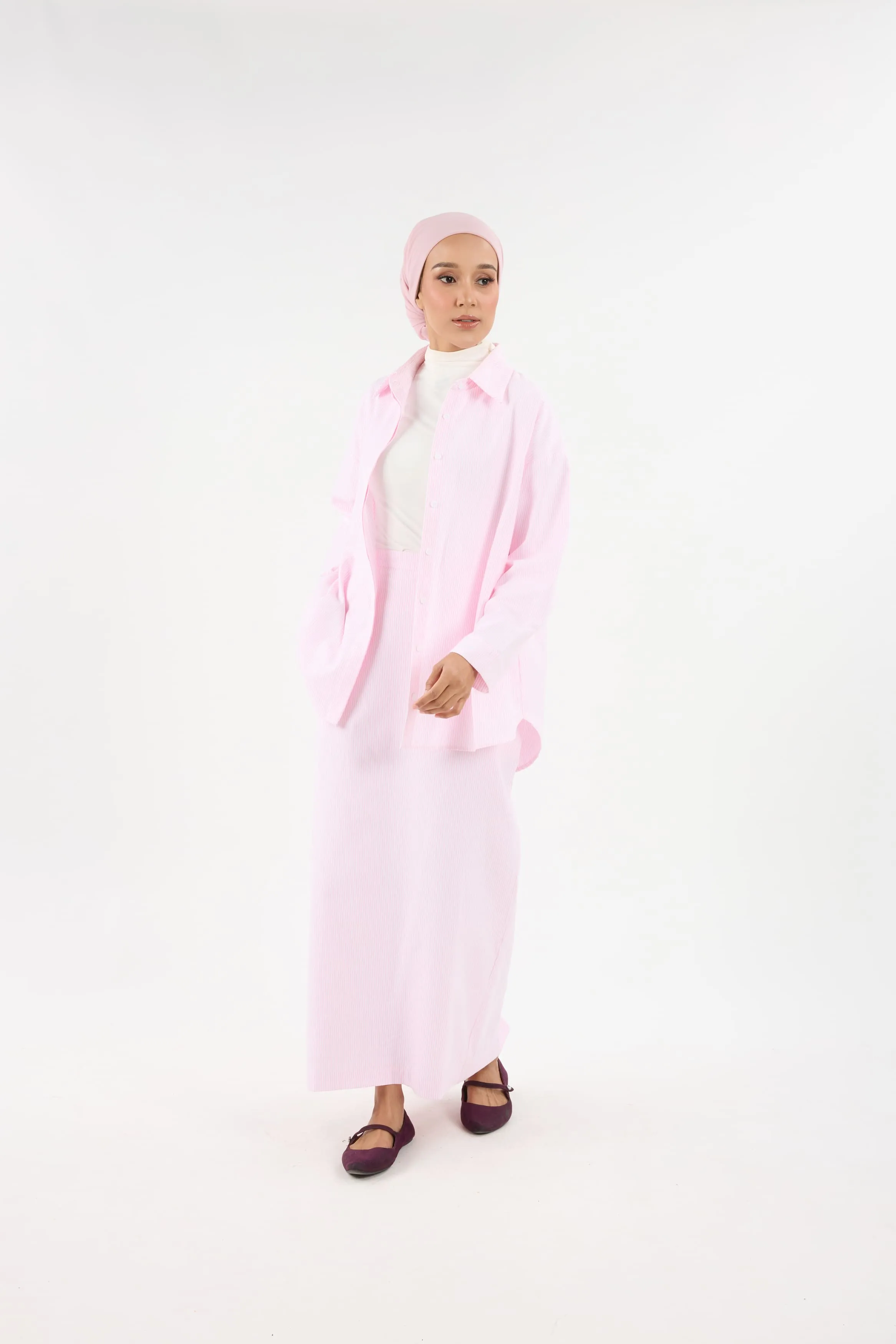 Harmoni Baby Pink Striped Linen Skirt