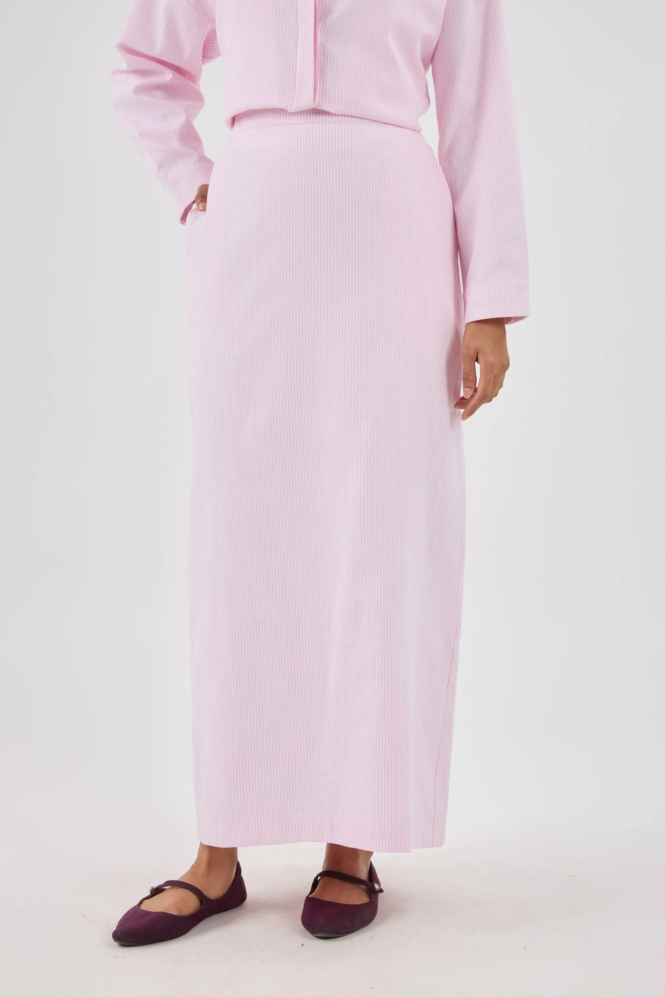 Harmoni Baby Pink Striped Linen Skirt