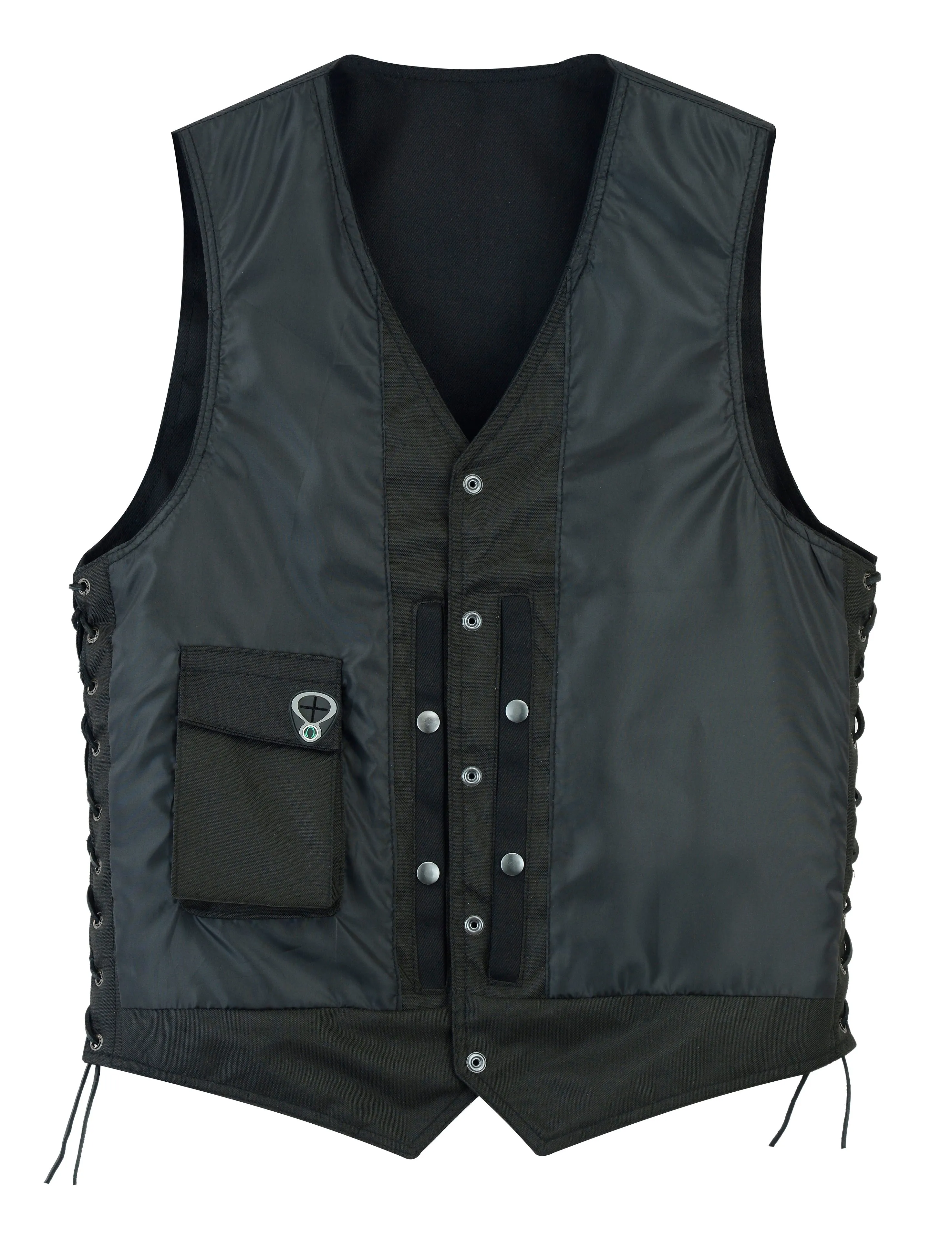 Highway Leather Denim Black Motorcycle Denim Vest Biker Men Gun Pocket # HL21614 Side Lace