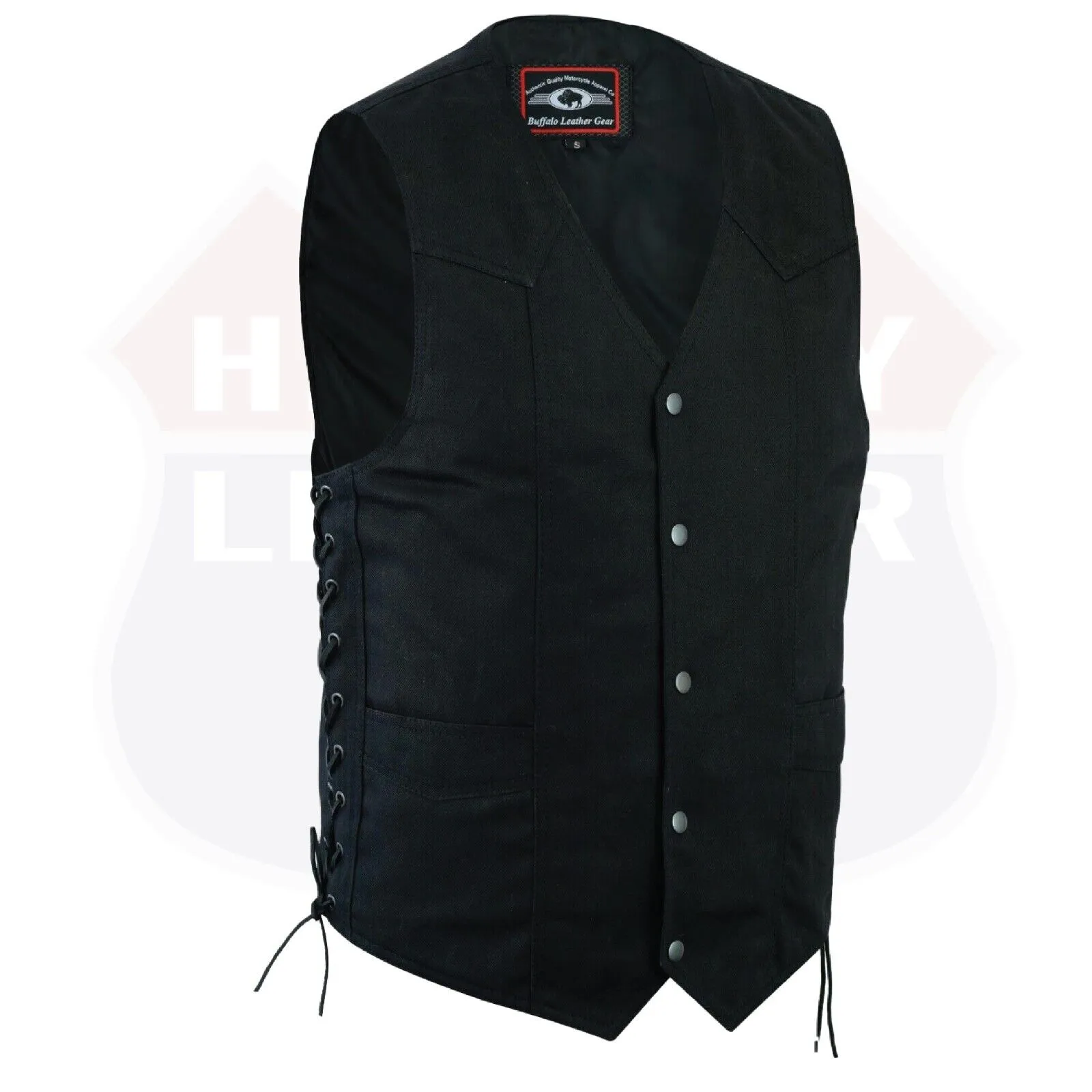 Highway Leather Denim Black Motorcycle Denim Vest Biker Men Gun Pocket # HL21614 Side Lace