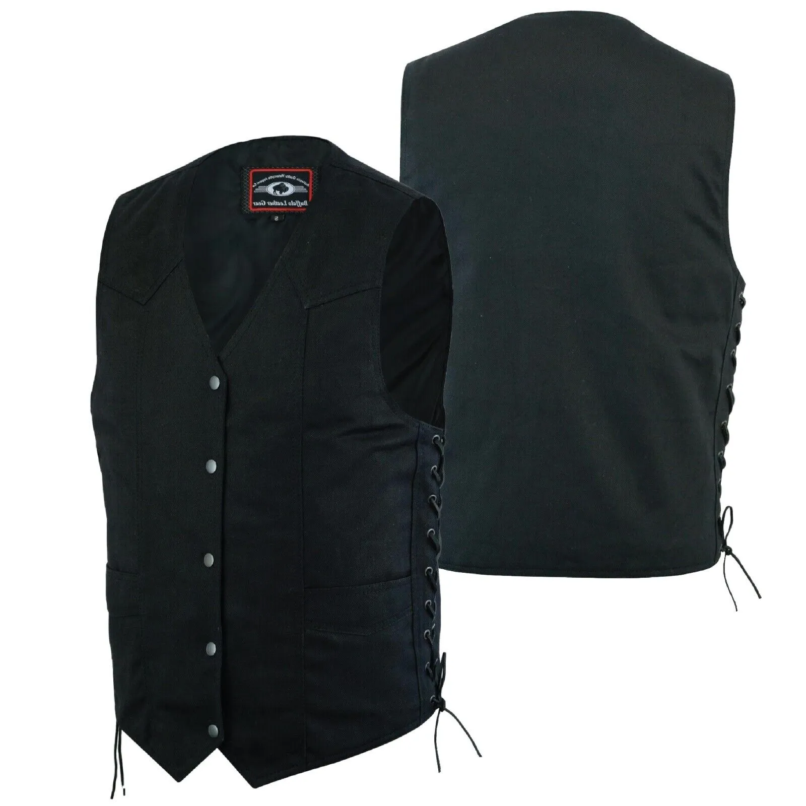 Highway Leather Denim Black Motorcycle Denim Vest Biker Men Gun Pocket # HL21614 Side Lace