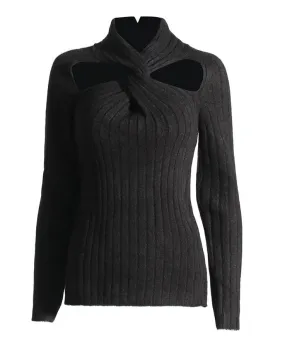 Hollow Out Knitting Half Collar Top