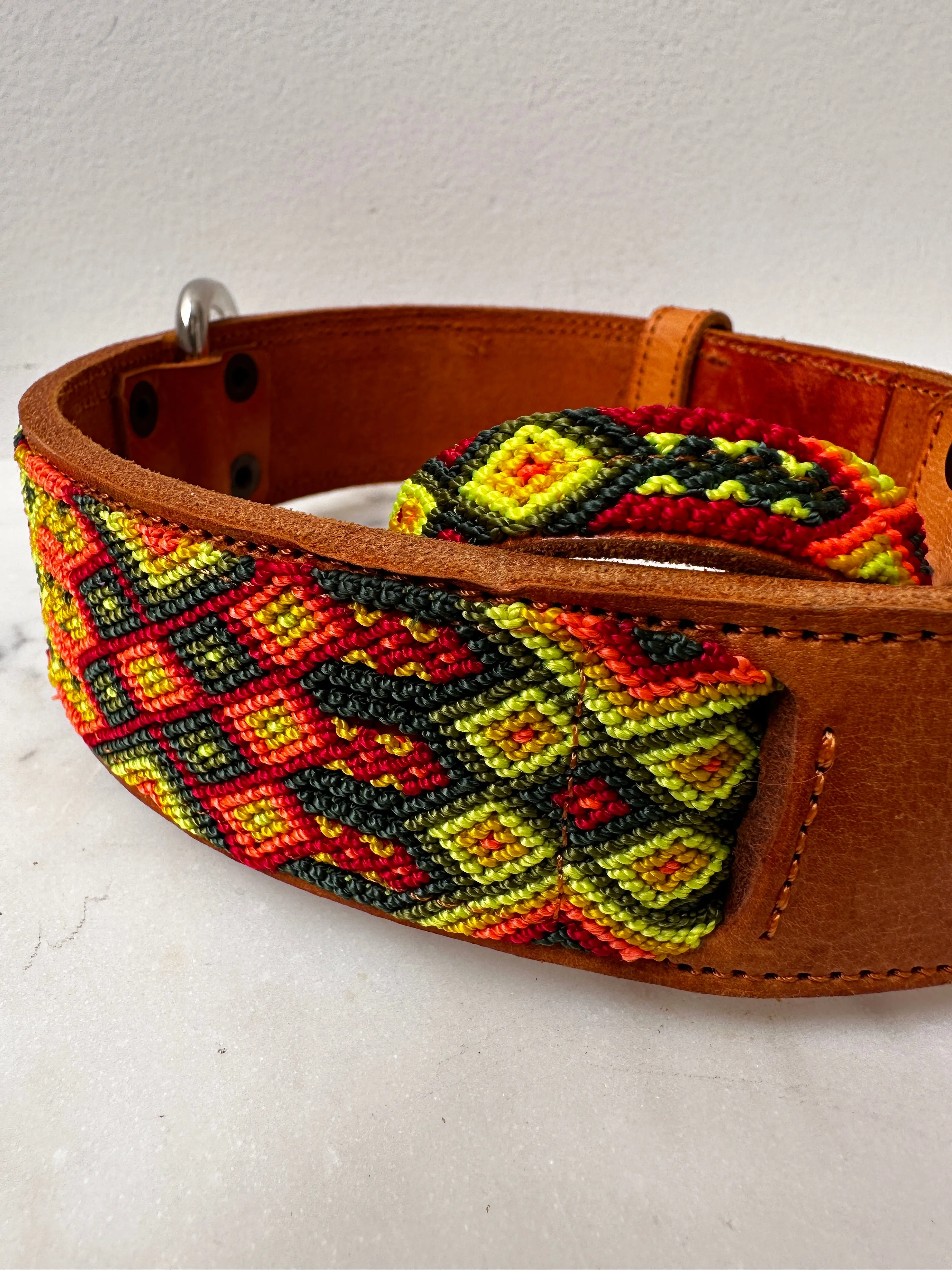 Huichol Leather Wide Dog Collar L12